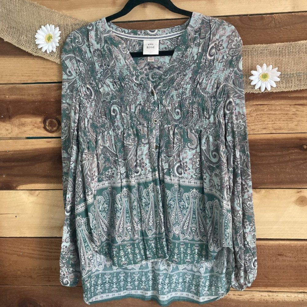 Knox Rose long sleeve paisley top, size XS